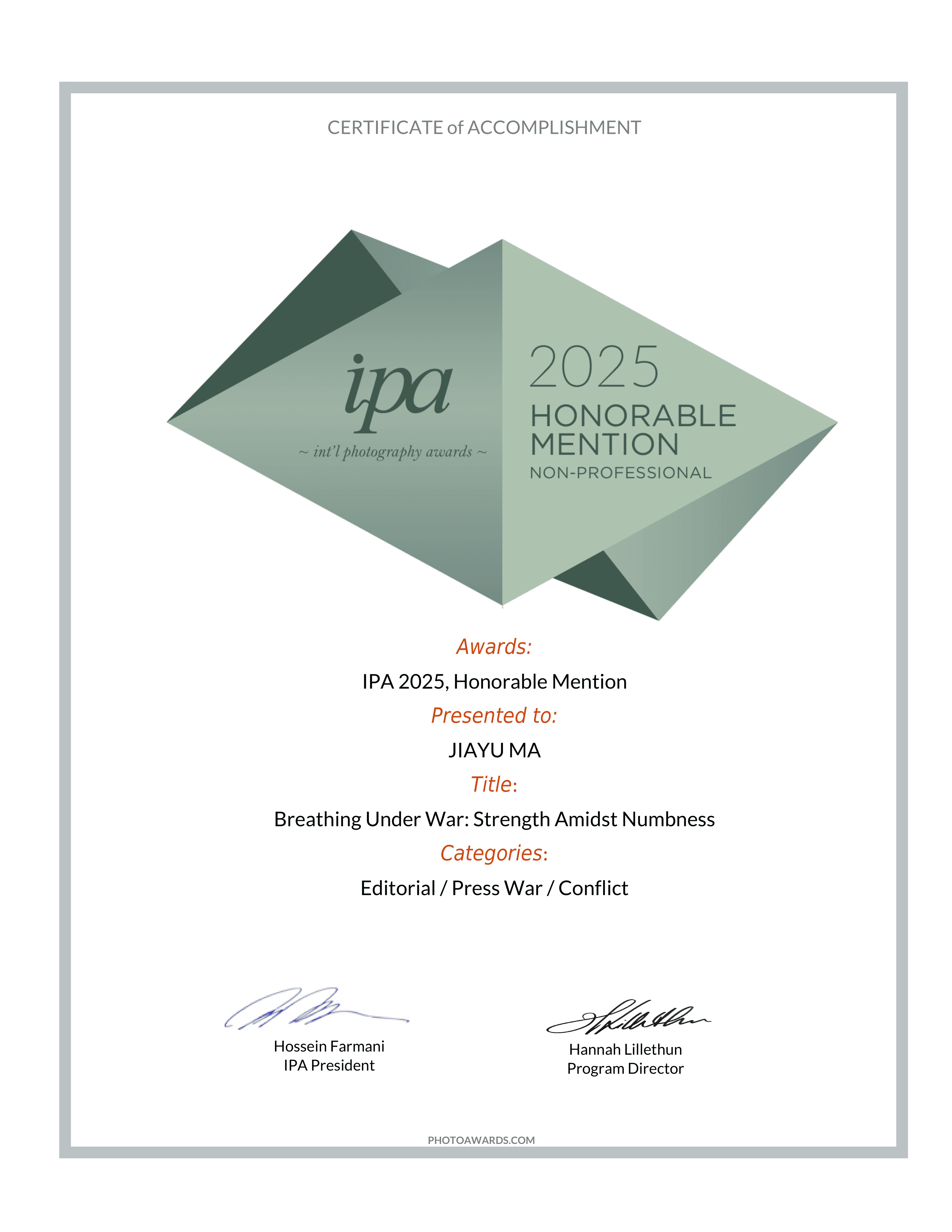 Honorable Mention, Editorial/Press War/Conflict